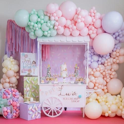 Image of PartyWoo Pastel Balloons 100pcs 5 Inch Pastel Rainbow Latex Balloons for Baby Shower Gender Reveal Engagement Bachelorette Easter Bridal Shower Anniversary Retirement Birthday Party Decorations