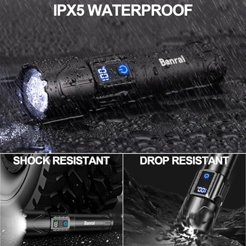 LED Torch, Extremely Bright Torch USB Rechargeable, Tactical Torches with 5 Light Modes, 5000 mAh, IPX5 Waterproof Small Torch for Camping, Hiking, Outdoor, Fishing, Emergencies (Black, 2) - Image 6