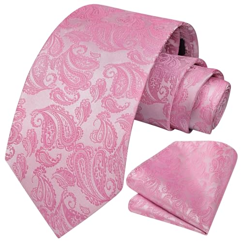 Image of HISDERN Ties for Men Paisley Tie and Pocket Square Woven Classic Floral Mens Ties Handkerchief Set Wedding Party Necktie