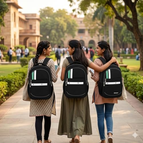 Image of OMVOR Laptop Backpack, Black, Water Resistant, Lightweight, with Laptop Sleeve, Bottle Pocket & Accessories Pocket