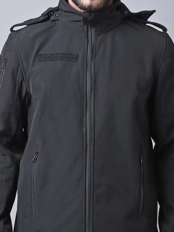 Image of MOUNTMILLER Men's 12 Zipper Softshell Hooded Tactical Jacket | Water-Repellent, Multi-Pocket, Abrasion-Resistant - Perfect for Outdoor Activities, Hiking, and Trekking