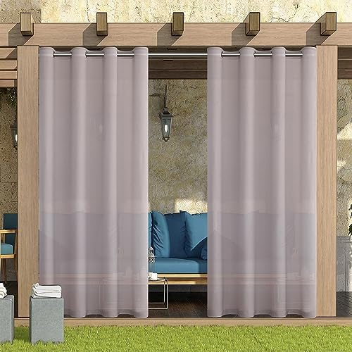 PONY DANCE Outdoorvorhänge Mit Abnehmbaren Schlaufen Outdoor Vorhang Wasserdicht Sonnenschutz Gardinen Für Pavillon & Terrasse Schlaufenschal 2er Set H 213 X B 132 Cm, Grau-weiß