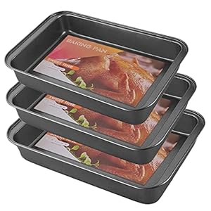 AYSUM 3PCS Non Stick Deep Oven Baking Trays Set, Roasting Tray Set Carbon Steel Oven Baking Tins Trays-Roasting Pan (Small, Medium & Large)