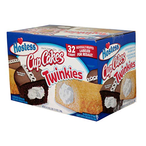 Hostess Twinkies & Cupcakes (16 Twinkies & 16 Cupcakes per Box), Individually Wrapped, 64 Total (2 Boxes) (1 BOX)