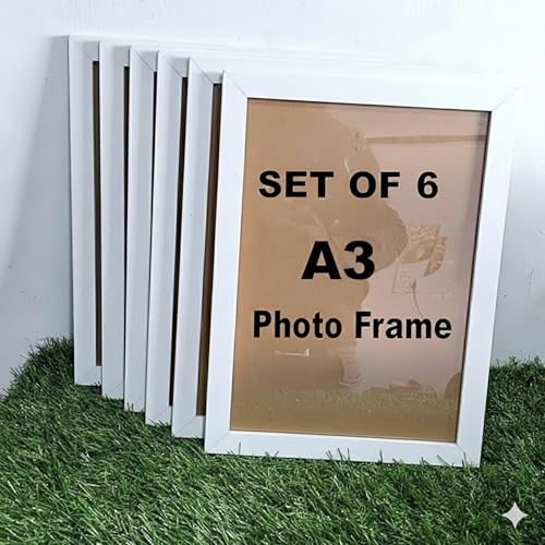 Image of Stuthi Arts Set of 6 A3 Size Photo Frames (11.69 x 16.54 inches) with Stylish Pattern, Wall Hanging Frames for Certificate, Photos and Art (6, White A3)