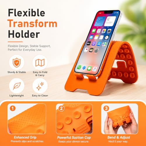 Image of ZORBES Foldable Double-Sided Usable Silicone Phone Holder with Suction | Multi-Position Adjustable Non-Slip Mobile Phone Mount Suitable for Tablets, Treadmills, Desks