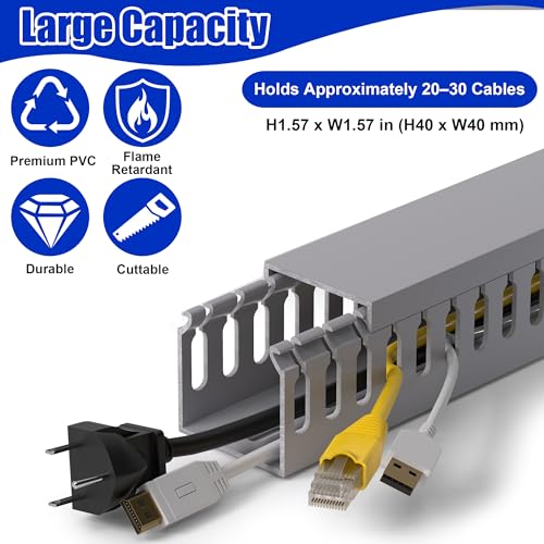 Image of 1.6 inchH x 1.6 inchW Cable Raceway, 99in Under Desk Wire Management Channel, Grey