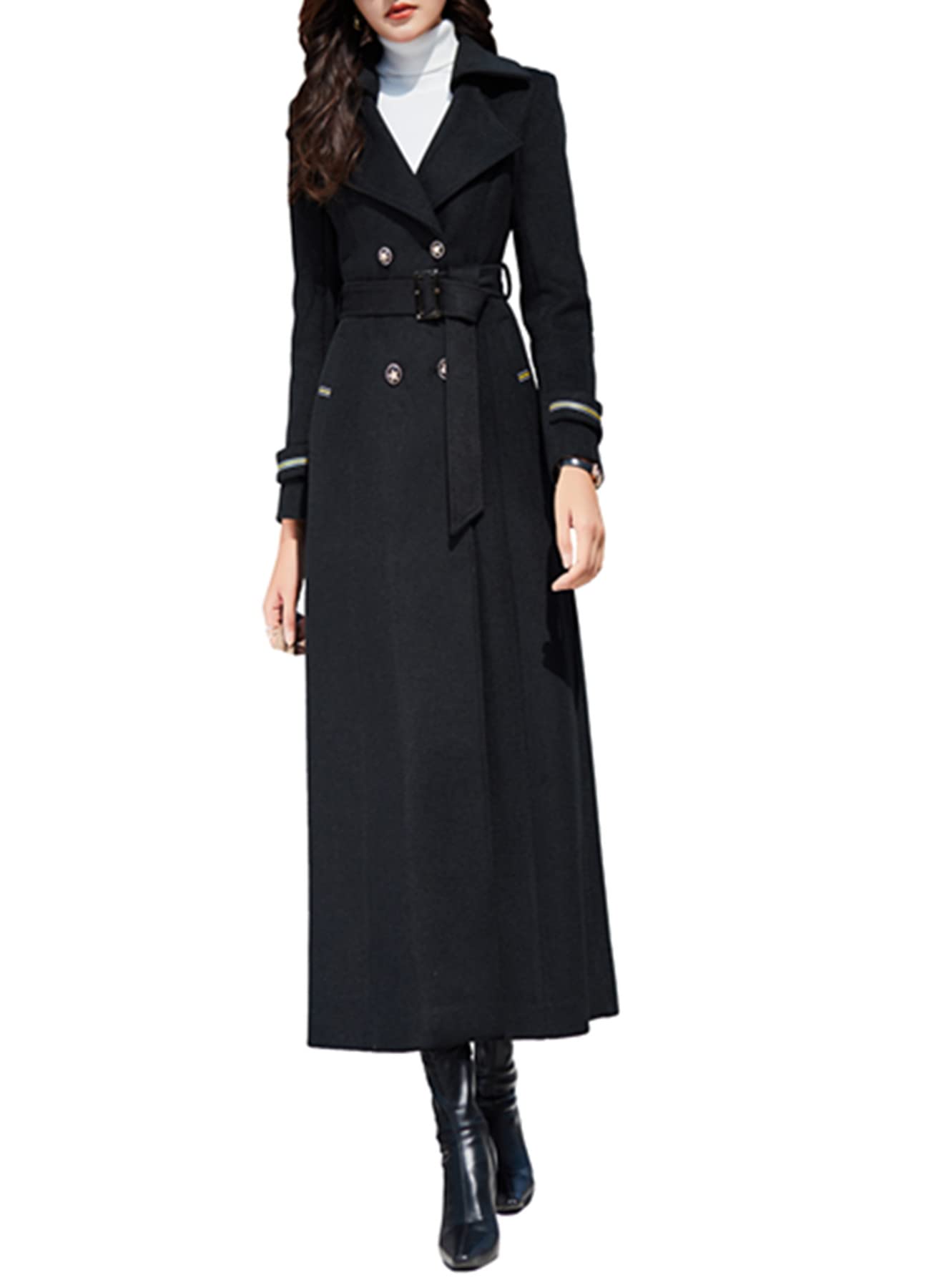 PLAERPENER Women's Max-Length Wool Blend Overcoat Double Breasted