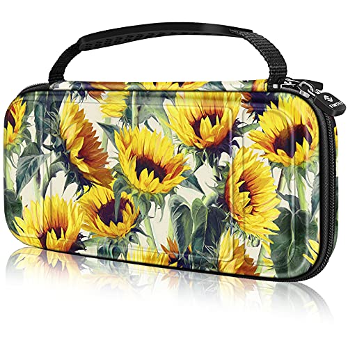 Fintie Carry Case for Nintendo Switch Lite 2019 - [Shockproof] Hard Shell Protective Cover Bag with 15 Game Card/2 Micro SD Card Slots, Inner Pocket for Switch Lite Console, Sunflowers