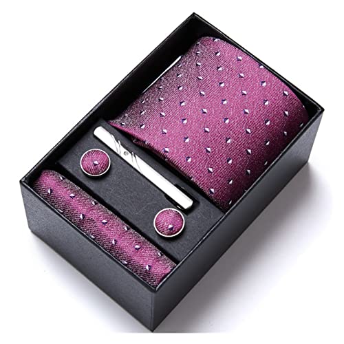 Set de corbata para hombre con pañuelo y gemelos rosa miniatura 2