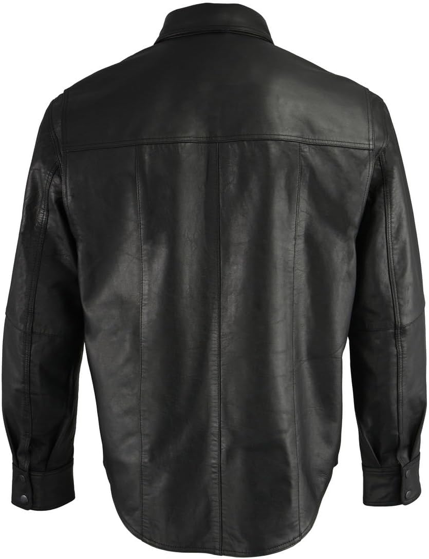 Milwaukee Leather LKM1601 Men's Black Lightweight Snap Front Casual Biker Leather Shirt - Medium - Image 3