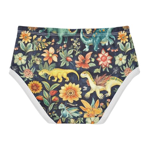 Wusikd Colorful Dinosaurs Girls' Underwear Cotton Flowers Girls Briefs Soft Toddler Underwear 2T2