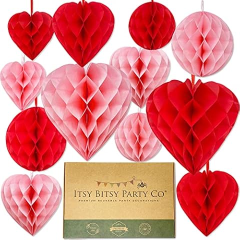 Premium Reusable Valentines Decorations - Valentines Day Decorations - Pink and Red Hanging Heart Decoration - Paper Valentine Decorations / Mothers Day Decorations / Engagement Party Decorations Cover