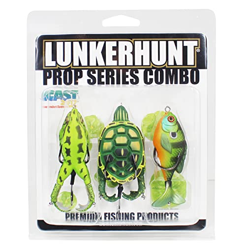 LUNKERHUNT Topwater Fishing Lures Kit (3-Pack) for Bass, Trout | 1 Turtle, 1 Frog and 1 Sunfish Prop...