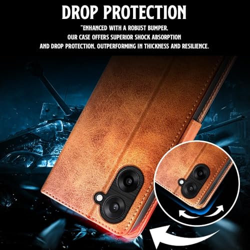 Image of WOW IMAGINE Shock Proof Flip Cover Back Case for 1+ OnePlus Nord CE 5 5G (Magnetic Button Flip Case | Wallet Pockets & Stand | Leather Finish | Alder Brown)