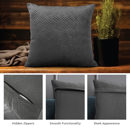 Image of Encasa XO Quilted Velvet Cushion Covers, Pillow Covers, No Inserts Grey