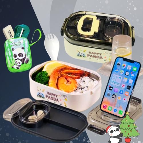 Image of PLUSPOINT Panda Stainless Steel Cute Cartoon Lunch Box for Kids Microwave Safe Insulated Tiffin Box Tableware Set Portable Containers Tiffin Box for School Boys, Girls (Panda) 700 ML