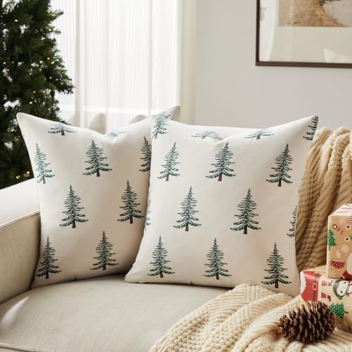 YZJZEDS 2 Pack Winter Tree Christmas Pillow Covers 18x18in Christmas Green
