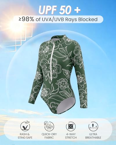 Image of Century Star UPF 50+ Long Sleeve Swimsuits for Women - Rash Guard Modest High Neck Surf One Piece Full Coverage Bathing Suit