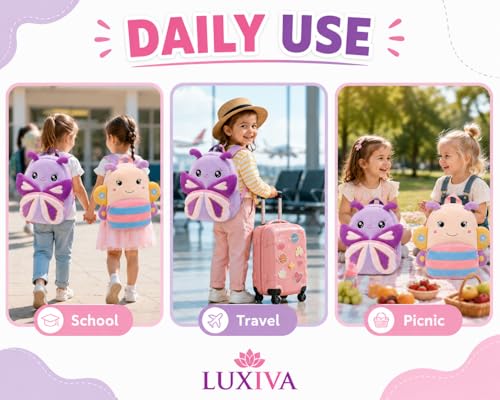 Image of Cartoon Plush Kids School Bag 2-6 Years | Soft Toy Backpack for Boys & Girls | Toddler Nursery Preschool Bag | Lightweight Adjustable Straps
