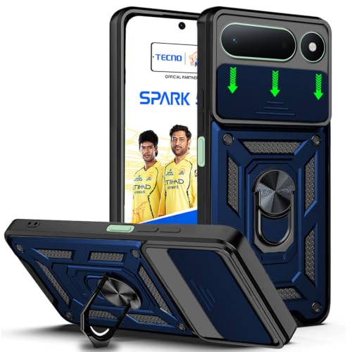 Image of AESTMO Tough Armor Tecno Spark 50 5G Bumper Back Case Cover | Ring Holder & Sliding Camera Shield Cover | 360 Degree Protection Back Case Cover for Tecno Spark 50 5G (Blue)