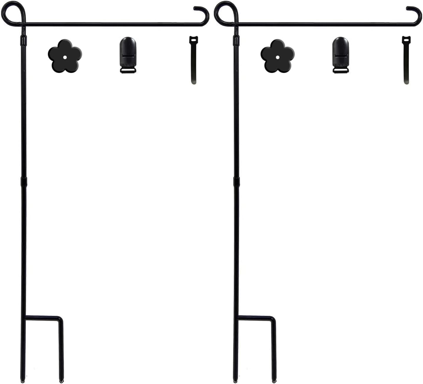 YEAHOME 2PC Garden Flag Holder Stand, Weather-Proof Yard Flag Pole Black Metal Powder-Coated Flagpole with Tiger Clip and Rubber Stopper for Garden Flags Outdoor Decorations