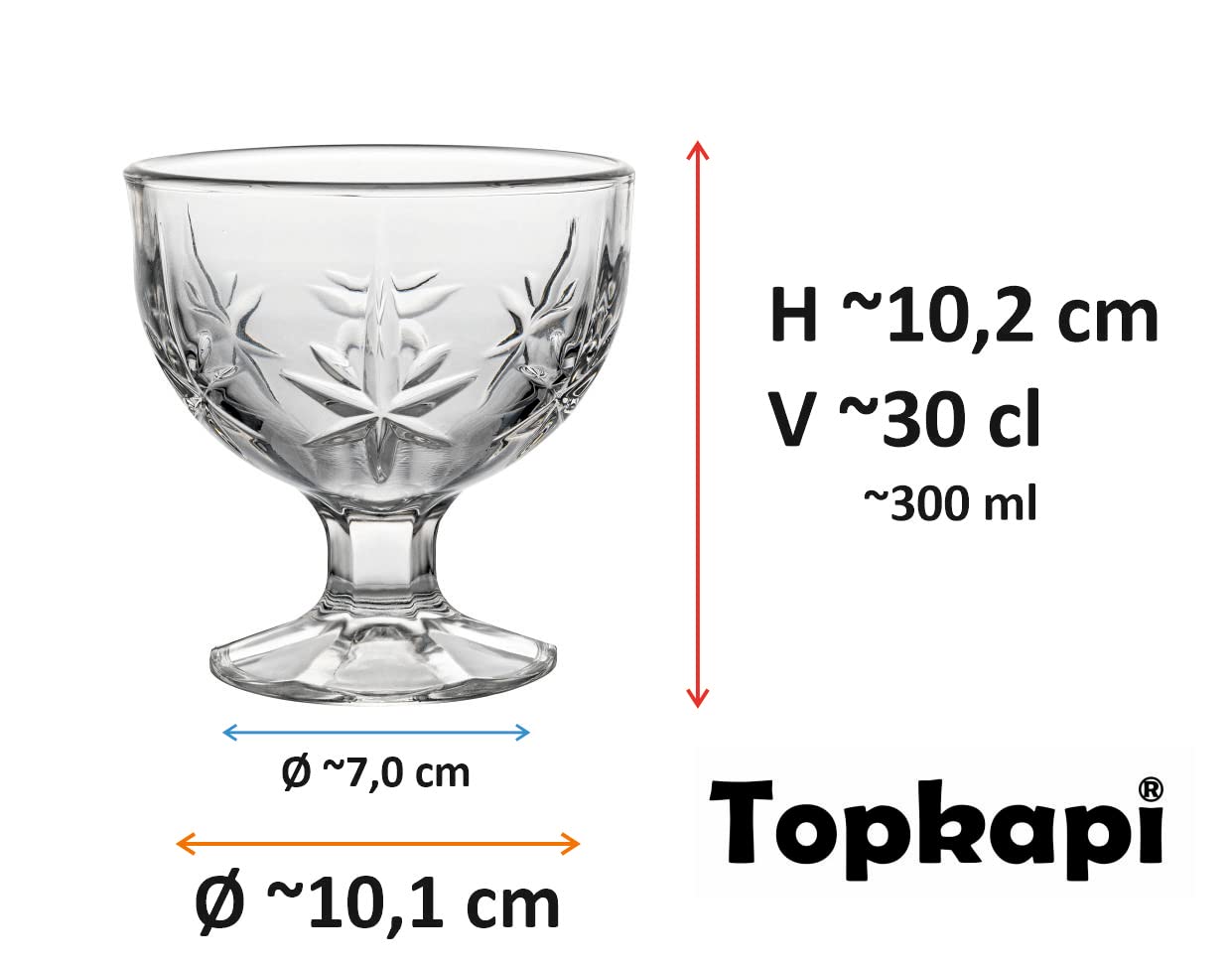 Topkapi 251.207 Sonia - Juego de 6 vasos de cristal para helado (300 ml)