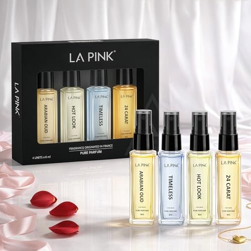 Image of LA PINK Luxury Perfume Valentine Gift Set for Man | 4 Long Lasting Scents, Premium Fragrance Set for Valentine, Birthday, and Anniversary | Ideal Gift for Him | Set of 4 (8ml Each)