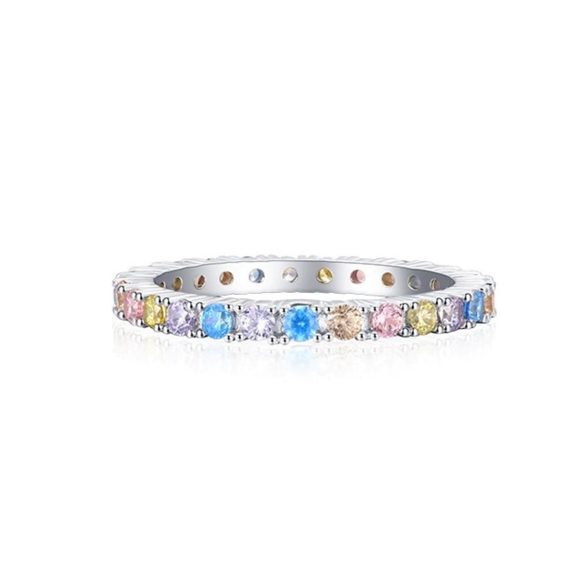 Bague d'éternité colorée alliance mariage argent 925 et diamants simulés