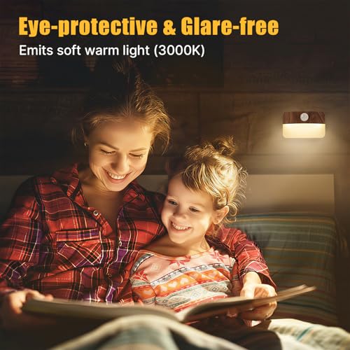 Image of Guankai 16 Pack Motion Sensor Stair Light for Indoor, Battery Operated Closet Lights, Wireless Stick on Anywhere Hallway Lamp, Portable Led Night Lamps for Bedroom Under Cabinet Kitchen, Wood Grain