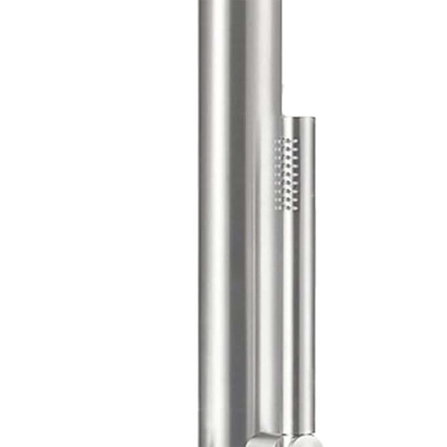 SINED Douche exterieure en acier inoxydable AISI 316L satinee avec entree deau chaude et froide melangeur et douche a main corps et accessoires en inox modele DOCCIA BUDONI INOX
