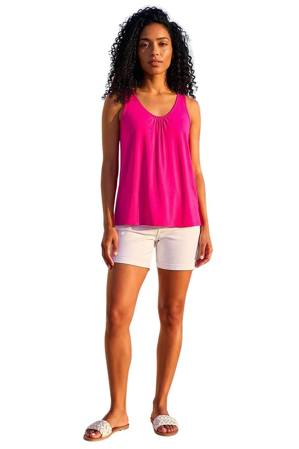Roman Women's Plain V-Neck Stretch Jersey Vest Top in Pink | Size: 16