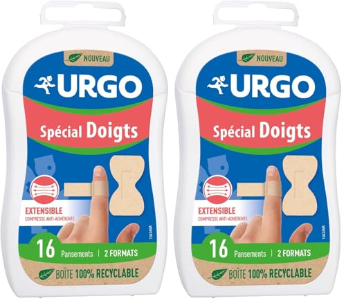 Urgo - Pansements Spécial Doigts - Suit les mouvements - Résiste à l'eau - 16 pansement 2 formats (Lot de 2)