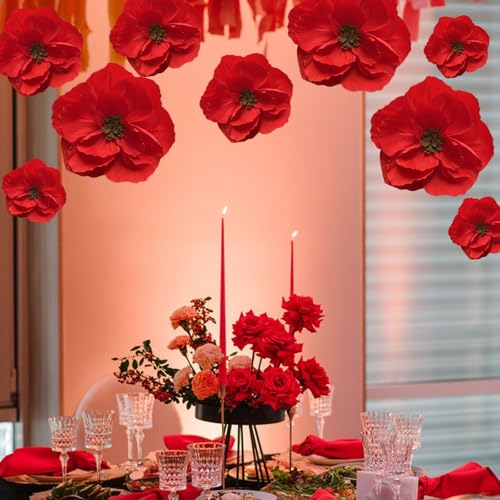 Fleurs en papier rouge : solution décorative 3D pour fond de fête