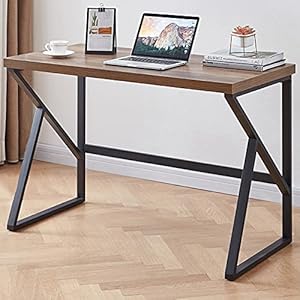 Hsh home office computer desk industrial modern simple metal wooden pc laptop executive desk farmhouse student computer table for work study writing gaming in bedroom living room rustic oak 47 inch  urban country home decor