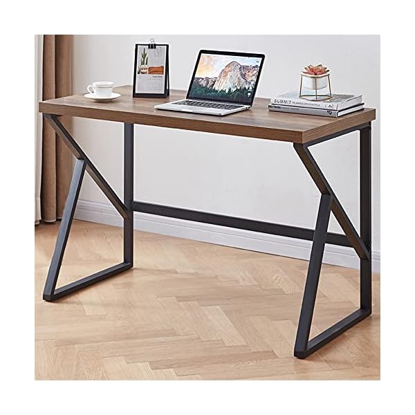 Hsh home office computer desk industrial modern simple metal wooden pc laptop executive desk farmhouse student computer table for work study writing gaming in bedroom living room rustic oak 47 inch  urban country home decor