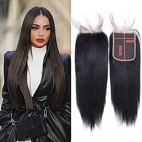 Straight Lace Closure Human Hair Brazilian Virgin 4x6 Lace Closure 10inch Free Part Middle Part 100% Unprocessed Human Hair Natural Color