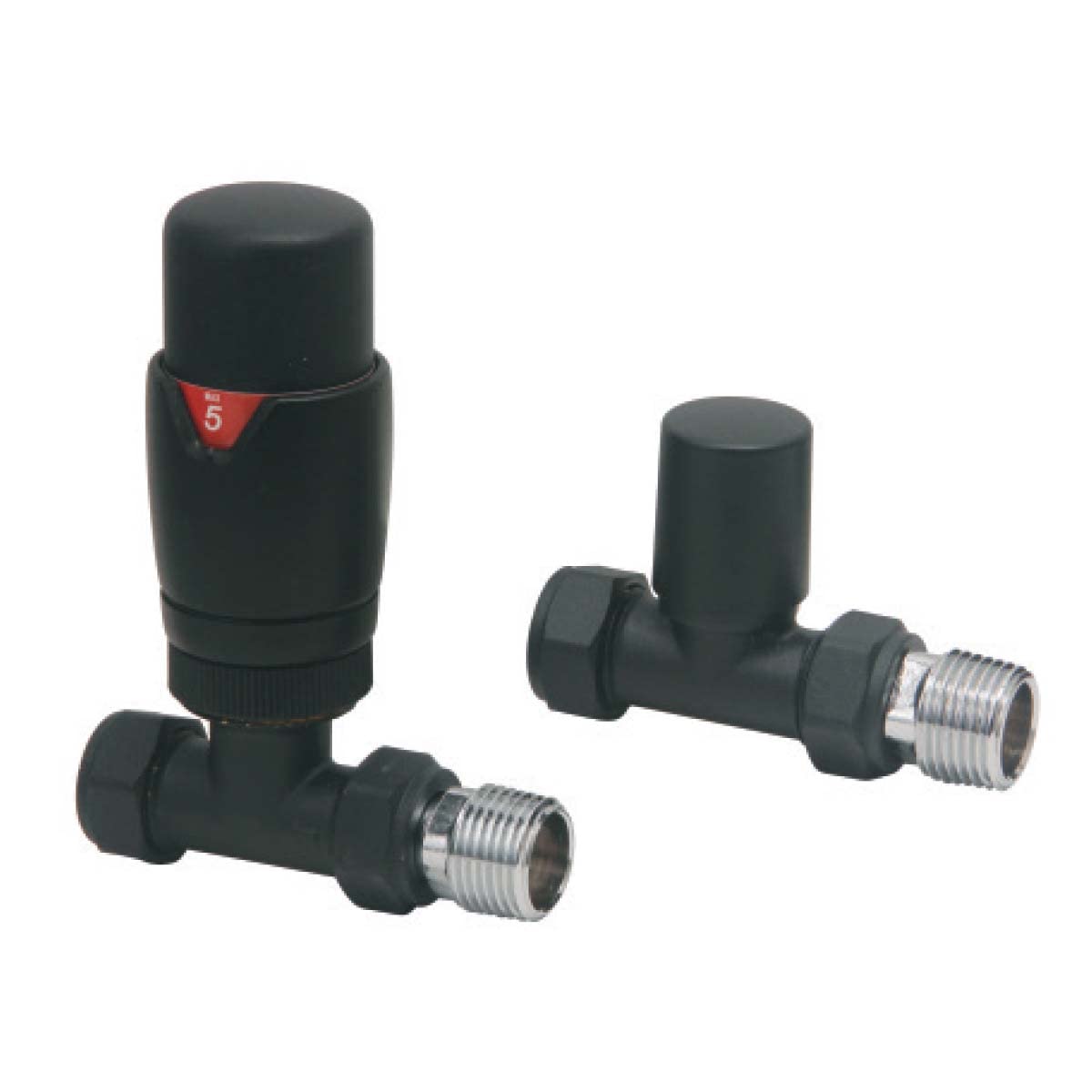 Matt Black Noir Designer Straight Trv Thermostatic Radiator Valves 15Mm Black | Energy Saving |