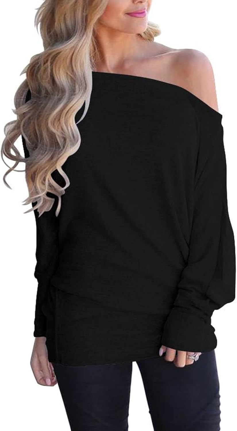 Eniloyal Women's Off Shoulder Tops Batwing Long Sleeve Shirts Loose Fall Fashion Blouse Tunic Oversized Pullover Sweater