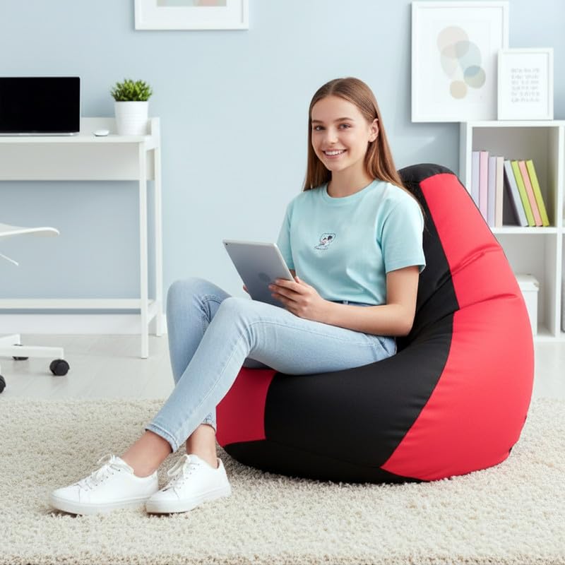 Image of Biggie Bean Bag 3XL Bean Bag Chair with Beans Filled-Perfect for Living Room,Bedroom,Study-Sale Design(Regular-Black Pink)-Faux Leather