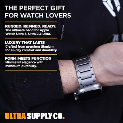 Ultra Supply Co. Titanium Apple Watch Ultra Band - Premium Titanium Watch Band 49mm - DLC Coating - Foldover Clasp - Adjustable Metal Bands for Apple Watch Ultra 3, 2, 1