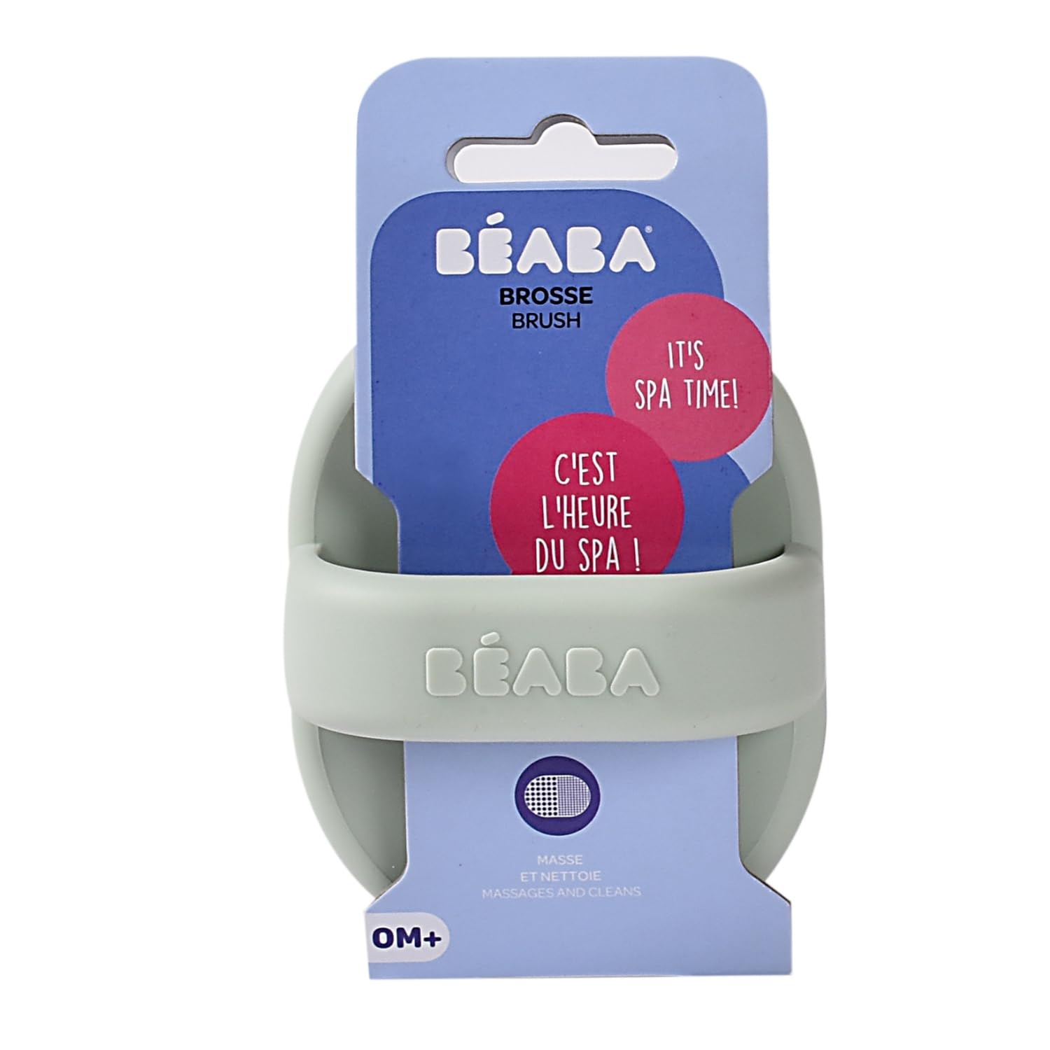 BÉABA, Brosse de Bain pour Bébé en Silicone, Toilette Bébé, 2 Côtés, Poils Fin pour Masser bébé, Poils épais pour croûtes de lait, 100% Silicone Doux, Vert de gris