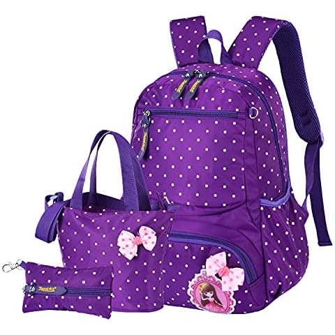 YULLING School Bags for Girls Water Resistant Durable Backpack for Teenage Students Lovely Girls Stylish Rucksack with Lunch Bag & Pencil Case, Purple Cover