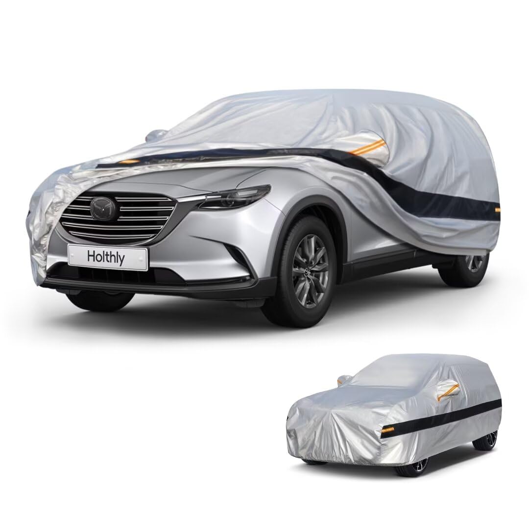 Holthly 10 Layers SUV Car Cover Custom Fit for Mazda CX-9/CX-90/CX 9/CX 90 (2007-2024) Waterproof All Weather for Automobiles, Outdoor Full Cover Rain Sun UV Protection.Silver
