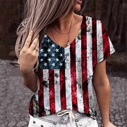 Independence Day Shirt Women, Women Tie-dye Independence Day Fashion Printed Colorful Short Sleeve Blouse - Image 3