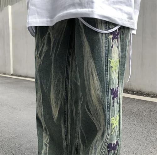 Men's Trousers Hip Hop Straight Tie Dye Graphic Cowboy Pants Baggy Korean Jeans3