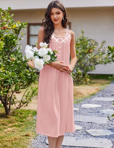 Image of Ekouaer Nightgowns for Women Cotton Long Night Gown Sleeveless Sleep Dress Victorian Nightdress Ladies Sleepwear
