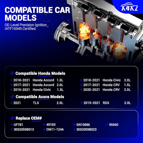 Image of UF781 Ignition Coil & 95660 Double Iridium Spark Plug 3052059B013 CM11-124A | Compatible with 2016-2021 Honda CRV /Civic /Accord 1.5L 2.0L, 2019-2021 Acura RDX, 2021 TLX OE# 49183