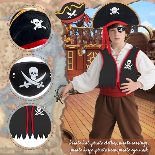 Bryndo Kids Pirate Costume Set Boys Pirate Captain Dress Up Kit with Hat Vest Sword Hook Eye Patch Earring Fancy Dress for Halloween Birthday Party Role Play - Image 4