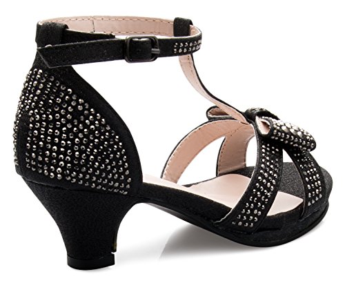 Image of Olivia K Girl's Glitter Leatherette Open Toe Strappy Ankle T Strap Kitten Heel Sandal (Toddler /Little Girl)